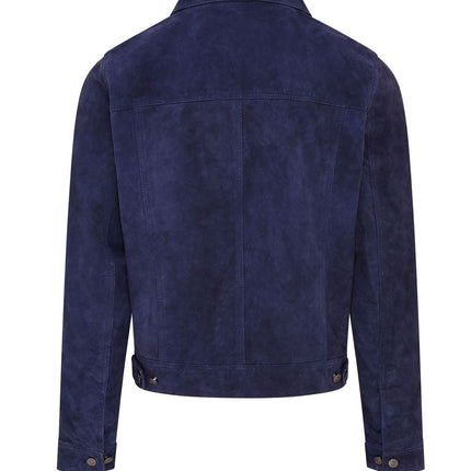 Mens Goat Suede Jeans Jacket Trucker Casual Denim Leather Shirt