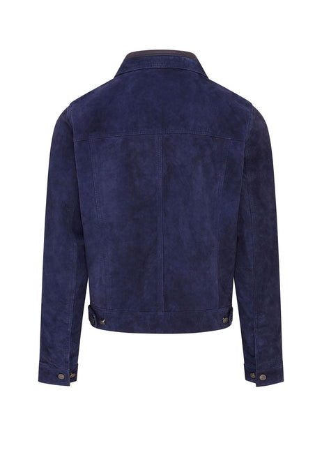 Mens Goat Suede Jeans Jacket Trucker Casual Denim Leather Shirt