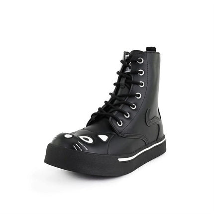TUK Women's Kitty Black Vegan Leather Combat Sneaker Boots - A6570L