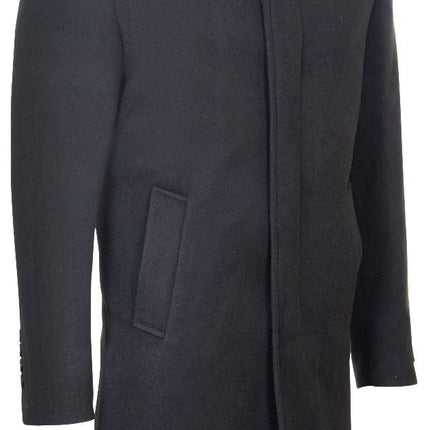 Mens 3/4 Long Black Wool Coat Crombie Overcoat Jacket Peaky Blinders Slim Fit