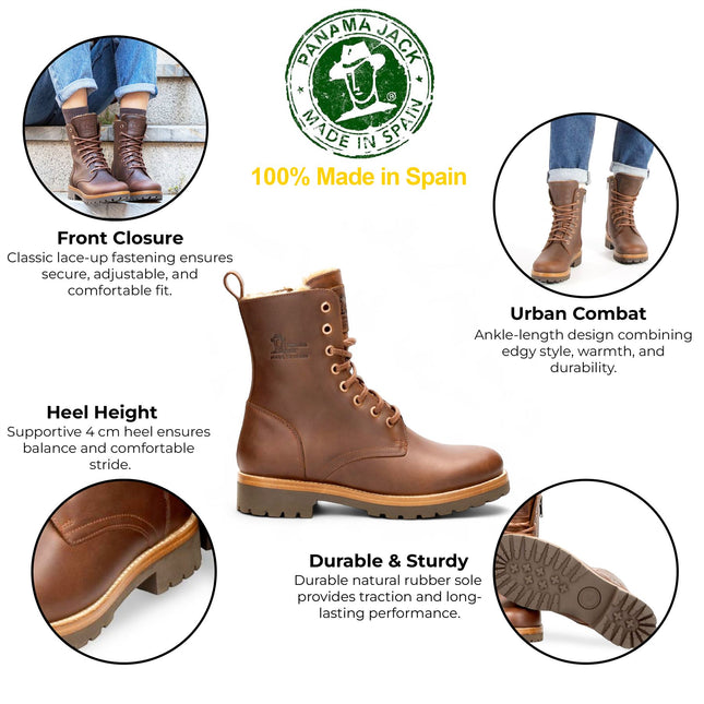 Panama Jack Women's Frisia B10 Bark Waterproof Leather Combat Boots