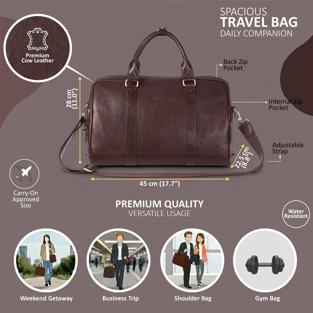 Vintage Genuine Leather Brown Holdall Duffle Gym Travel Bag - Atlas