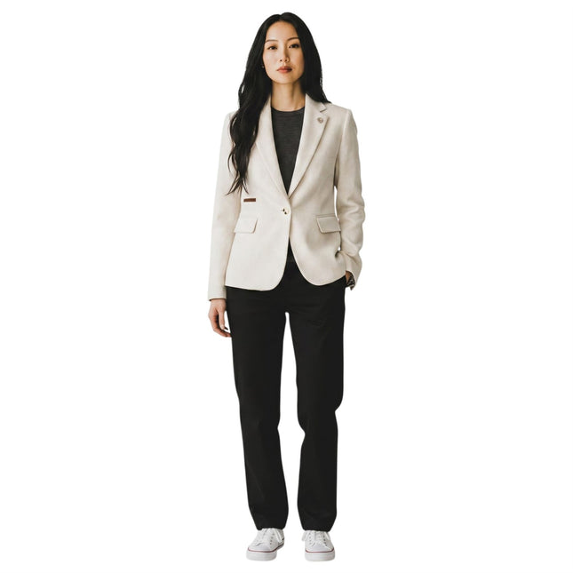 Women's Cream Wool Tweed Herringbone Check Blazer - WS-1