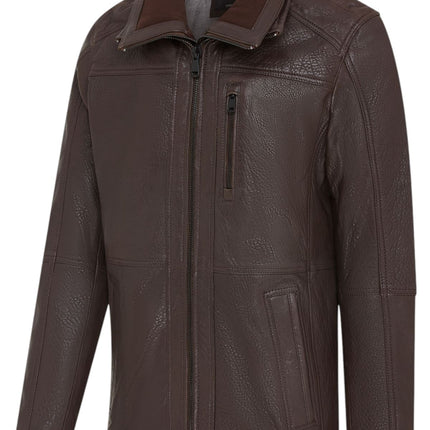 Mens Warm Mid-Length Leather Biker Coat - Sikander