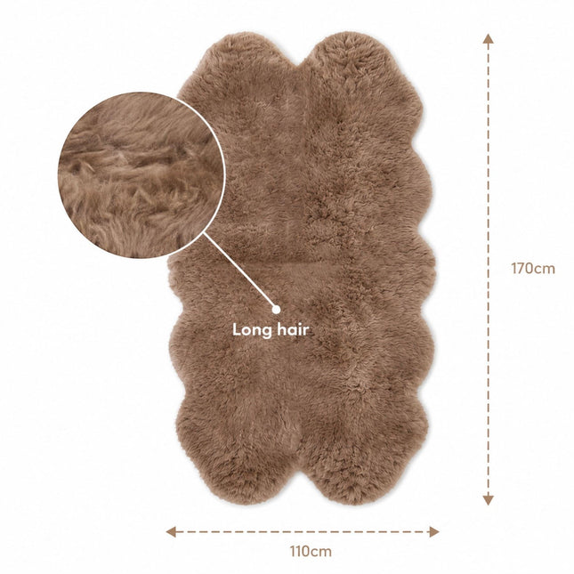 Genuine Sheepskin Mushroom Quad Natural Fluffy Silky Soft Real Wool Rug