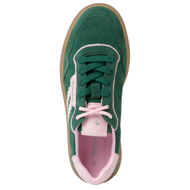 Tamaris Womens Green Pink Leather Fashion Stripe Lace Up Sneakers