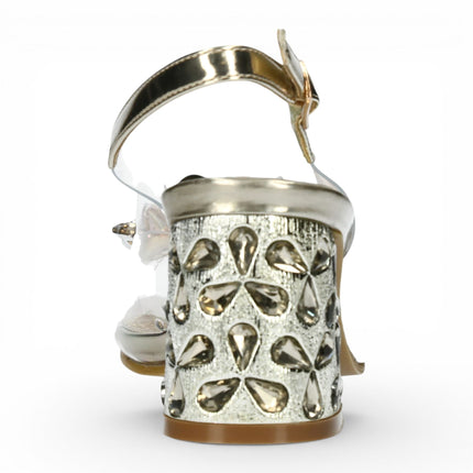 Laura Vita Women’s Marlene-12 Clear Golden Slip-On Cinderella Tapered Pump Heel Ankle Strap Sandals