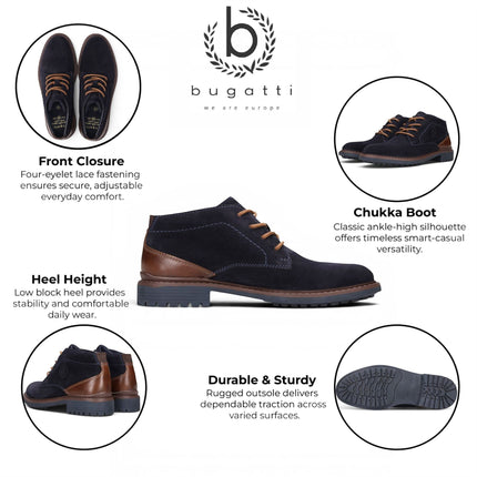 Bugatti Mens Navy Blue Suede Leather Lace-up Desert Ankle Boots - Lota
