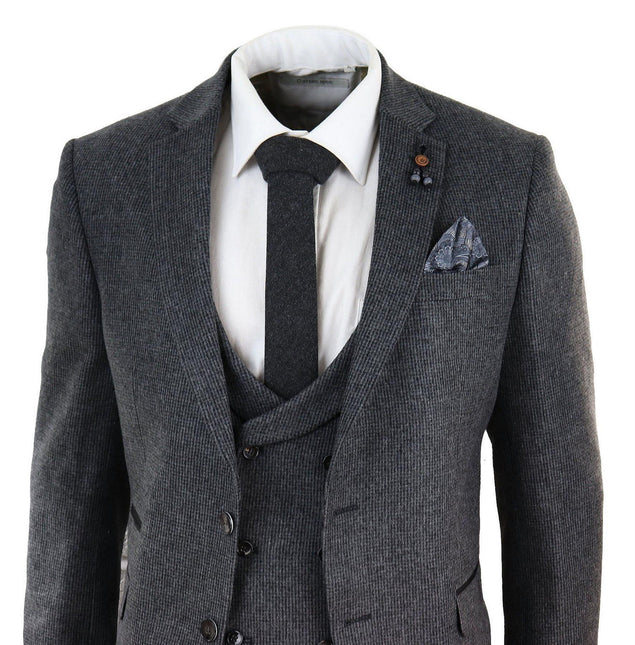 Mens Grey 3 Piece Tweed Suit Vintage Harringbone 1920s Retro Peaky Blinders