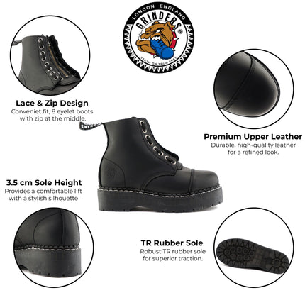 Grinders Unisex Black Cameron Acs Leather Ankle Casual Zip Boots