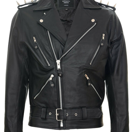 Men's  Brando  Black ''Ghostrider'' Spiked Leather Biker Jacket-Munich