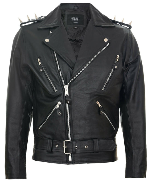 Men's  Brando  Black ''Ghostrider'' Spiked Leather Biker Jacket-Munich