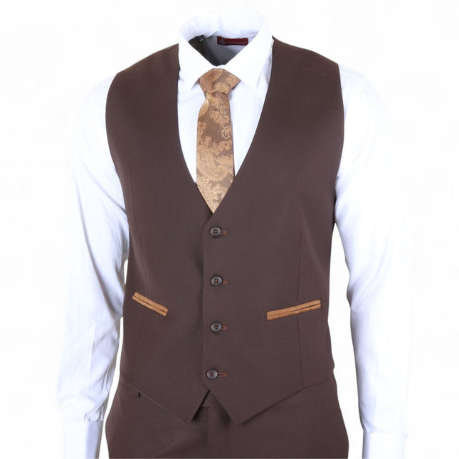 Men's 3 Piece Plain Dark Brown Work Formal Suit