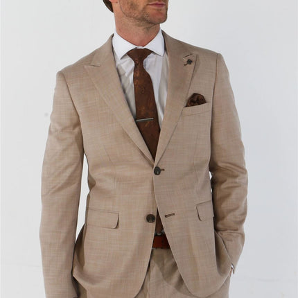 Men's 3 Piece Beige Summer Wedding Tailored Fit Suit