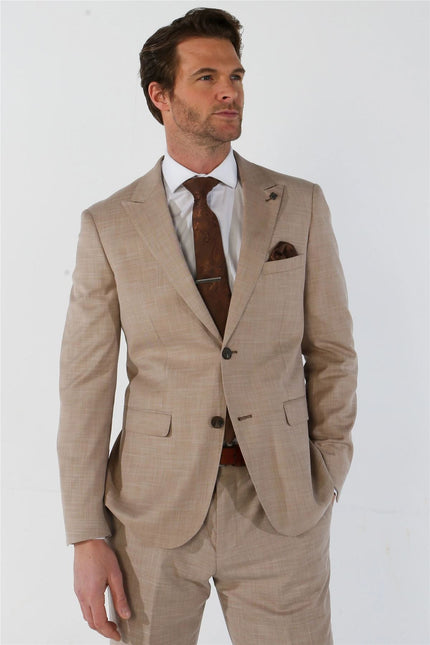 Men's 3 Piece Beige Summer Wedding Tailored Fit Suit