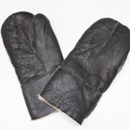 Unisex Cream Real Sheepskin Leather Shearling Gloves Warm Mittens
