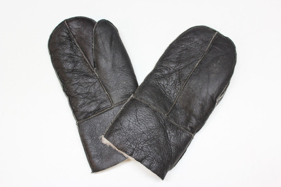 Unisex Cream Real Sheepskin Leather Shearling Gloves Warm Mittens