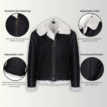 Mens B3 Aviator Real Sheepskin Leather Flying Jacket-Hobart