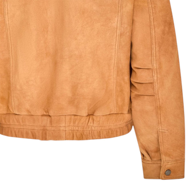 Womens Tan Leather Biker Bomber Oversized Jacket - Blouson