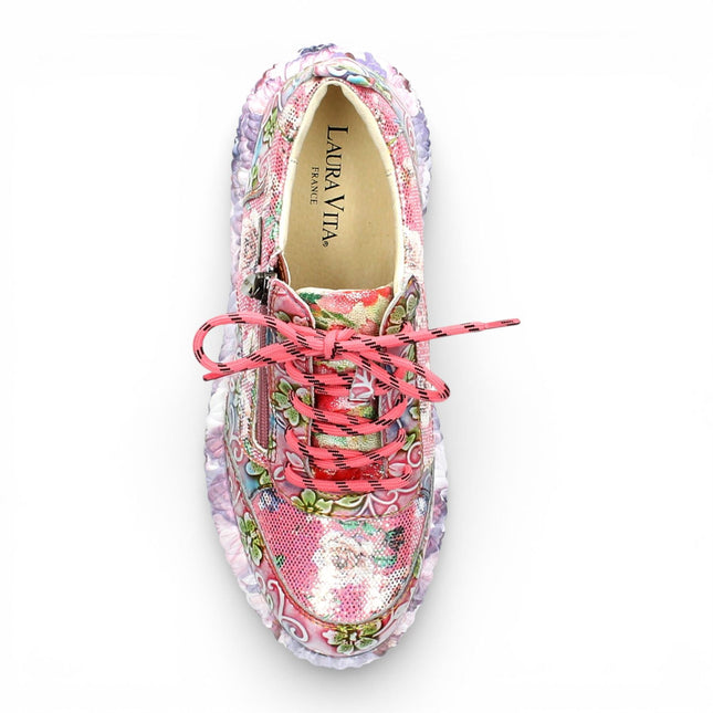 Laura Vita Women's Nikito 62 Rose Pink Floral Leather Trainers Platform Sneaker Shoes