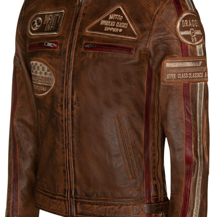 Mens Racing Leather Biker Jacket-Portland