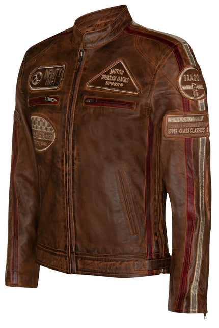 Mens Racing Leather Biker Jacket-Portland