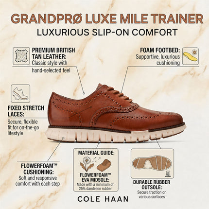 Cole Haan Men's ZeroGrand Wingtip Oxford Trainer Brown Leather Sneakers - C39602