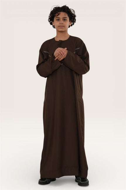 Kids Boys Eid Brown Moroccan Thobe Robe Djellaba Ramadan Eid Jubba- K-HM10