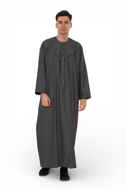 Men's Eid Grey Moroccan Jubba Robe Djellaba Ramadan Eid Thobe - HM11