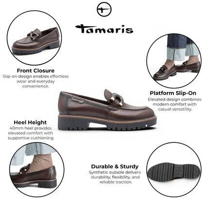Tamaris Women's Brown Leather Loafer Comfort Shoes - 24740-47