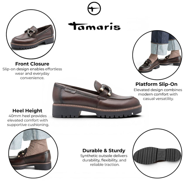Tamaris Women's Brown Leather Loafer Comfort Shoes - 24740-47