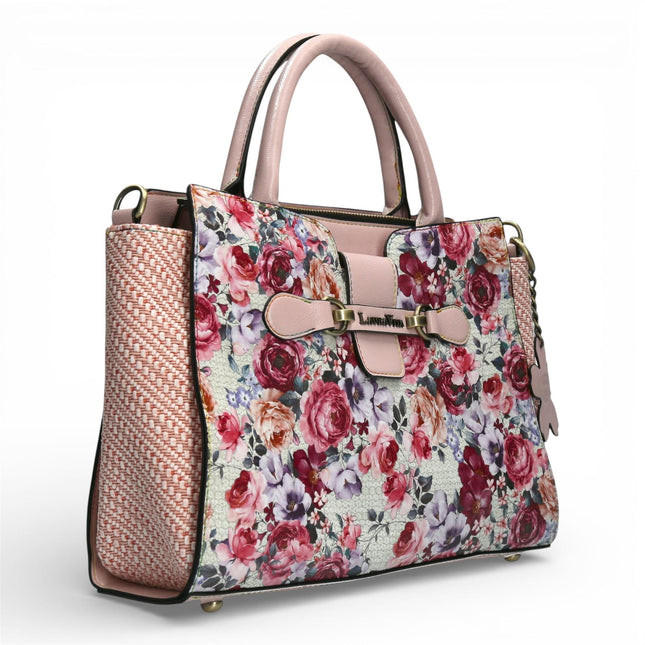 Laura Vita Ayna-02 Womens Rose Pink Floral Print Adjustable Straps Shoulder Tote Handbag