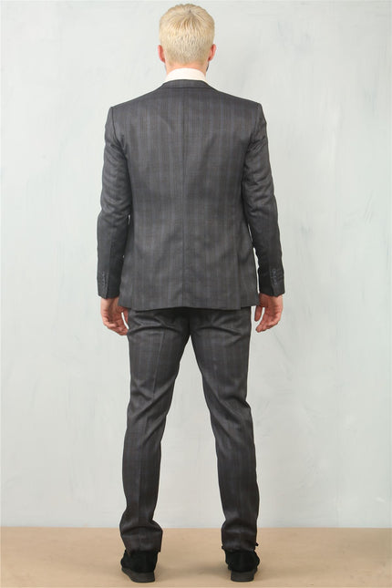 Men's 3 Piece Prince Of Wales Charcoal Suit Workwear