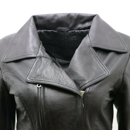 Womens Leather Long Biker Jacket-Muscat