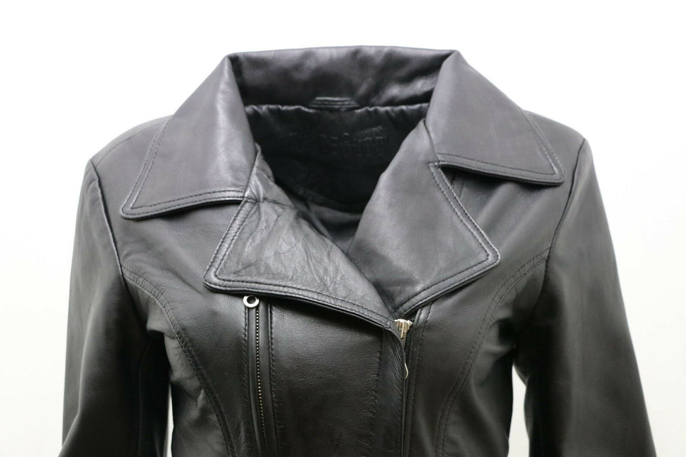 Womens Leather Long Biker Jacket-Muscat