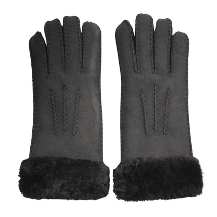 Infinity Leather Womens Black Sheepskin Suede Gloves with Fur Cuff