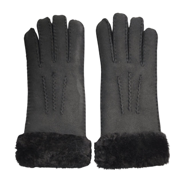 Infinity Leather Womens Black Sheepskin Suede Gloves with Fur Cuff