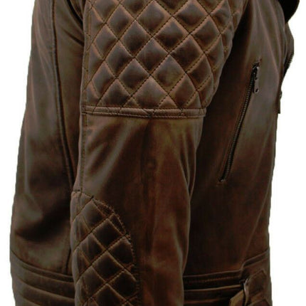 Mens Quilted Leather Biker Jacket-Bordeaux