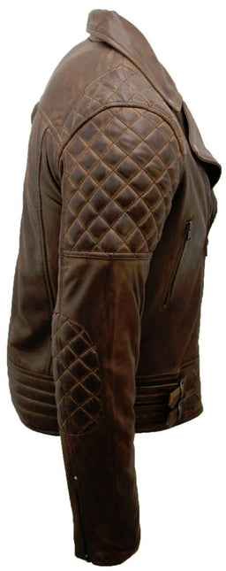 Mens Quilted Leather Biker Jacket-Bordeaux