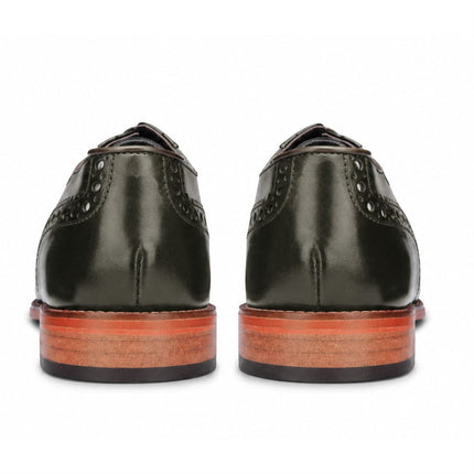 Justin Reess Men's Green Leather Cross-Stitch Toe Cap Oxford Shoes - Jett