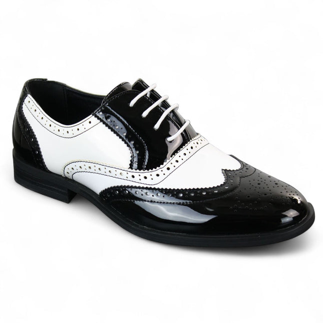 Men's Patent Lace-Up Black White Brogues Smart Dress Shoes