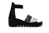 Fly London Women's Bono290Fly Silver Black Idra Leather Wedge Sandals