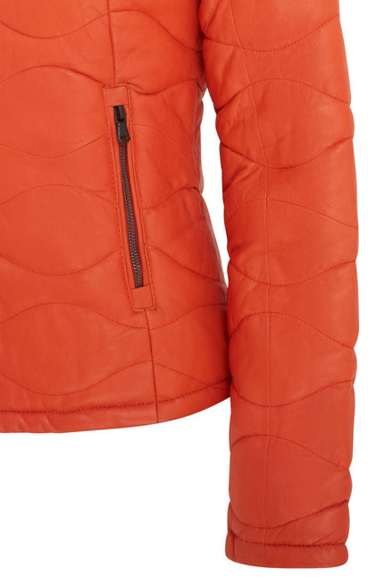 Womens Puffer Warm Quilted Leather Bomber Jacket