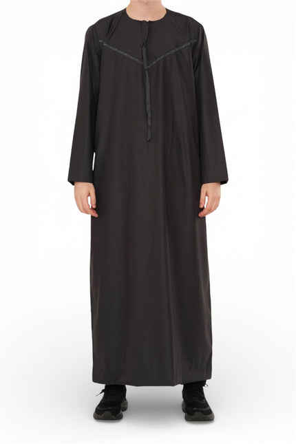 Men's Ramadan Eid Charcoal Black Moroccan Jubba Robe Djellaba Thobe - TT-008