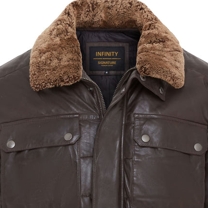 Men's Lamb Leather Puffer Bomber Warm Biker Jacket