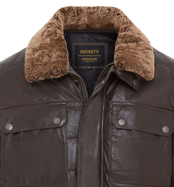 Men's Lamb Leather Puffer Bomber Warm Biker Jacket