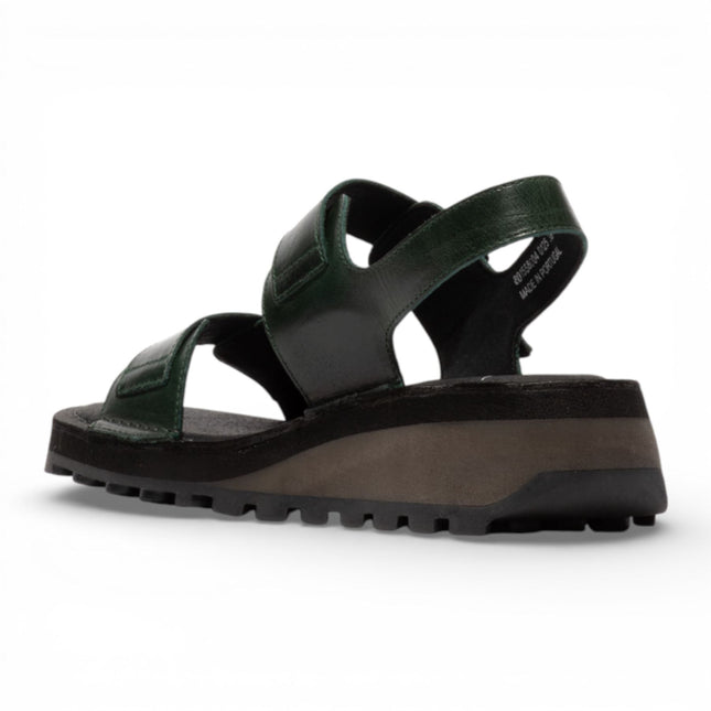 Fly London Women's HEIF558FLY Petrol Green Leather Wedge Buckle Sandals