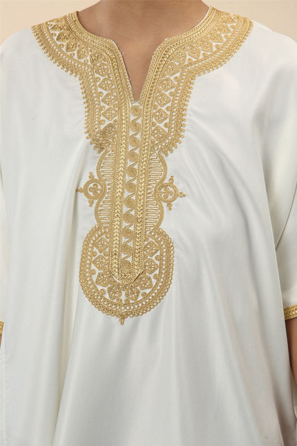 Kid's Boys White Moroccan Thobe Djellaba Jubba Robe Eid