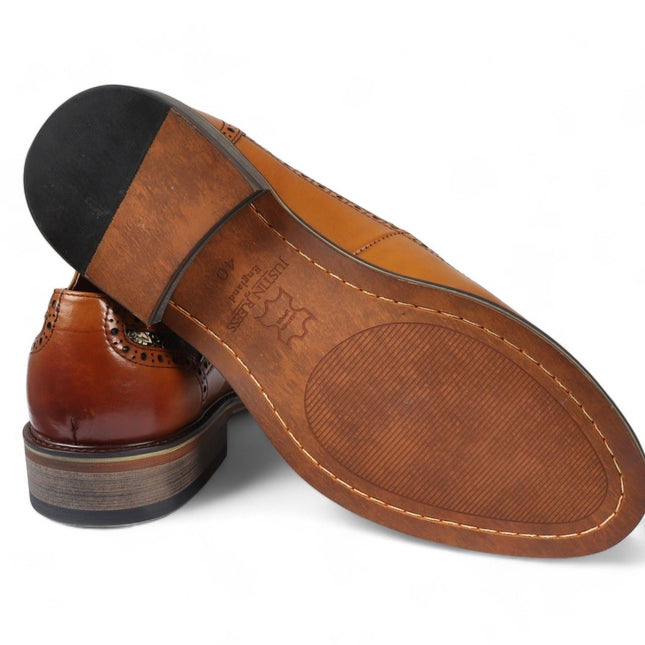 Justin Reess Men's Brown Leather Floral Print Brogue Dress Shoes - Ross