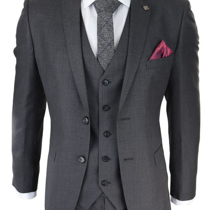 Mens 3 Piece Charcoal Grey Classic Stitch Retro Suit